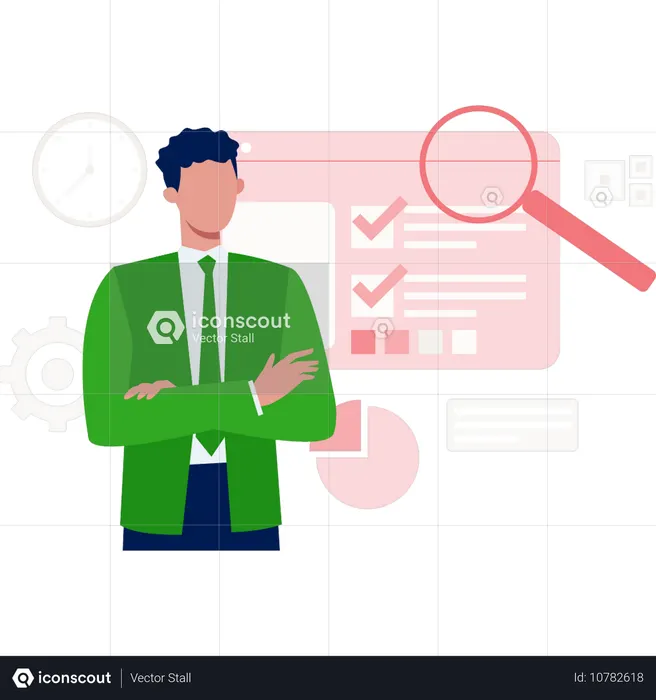 Man showing magnifying glass research  Illustration