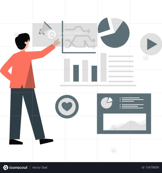 Man showing marketing pie chart  Illustration