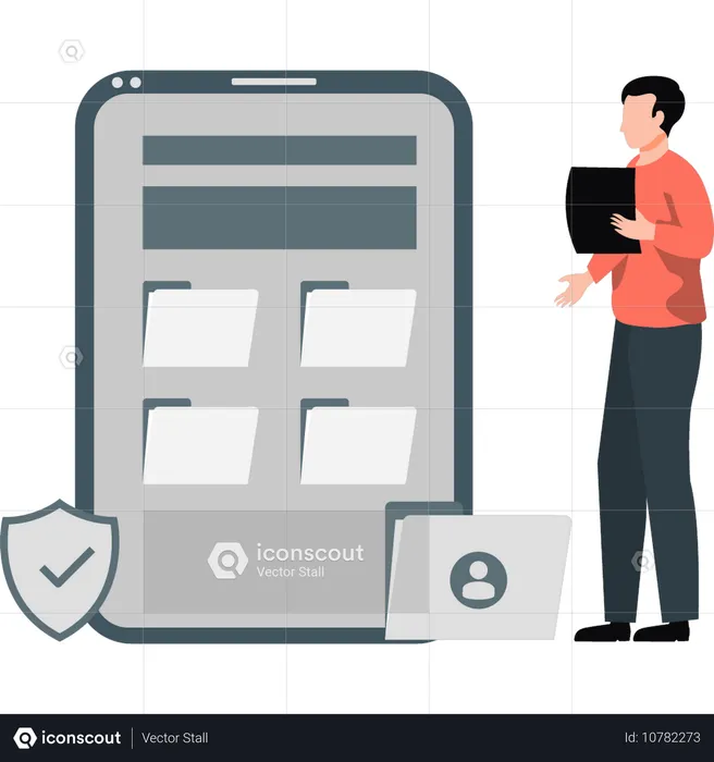 Man showing mobile folder  Illustration