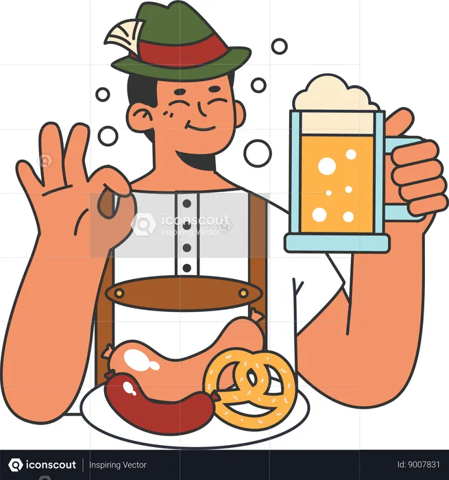 Man showing nice gesture while holding beer glass  Illustration