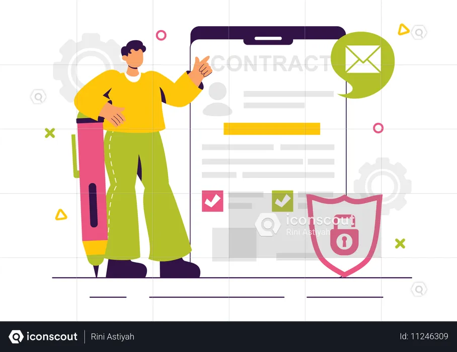 Man showing online contract  Illustration