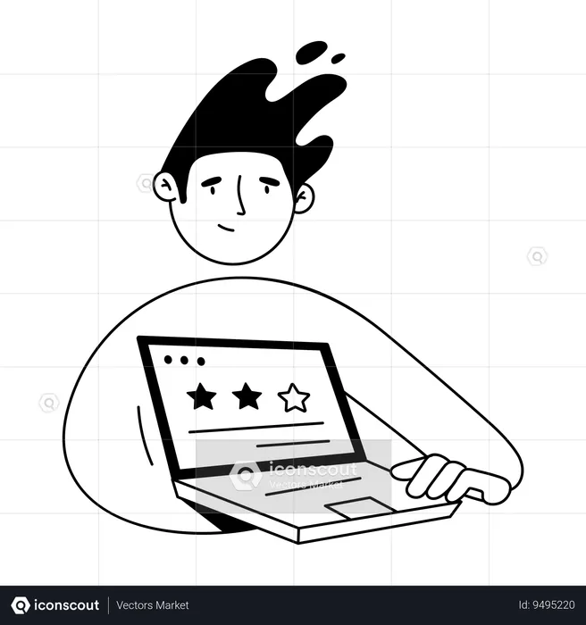 Man showing Online Reviews  Illustration
