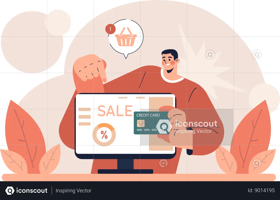 Man showing online shopping sale  Illustration