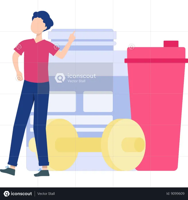 Man showing protein shake  Illustration