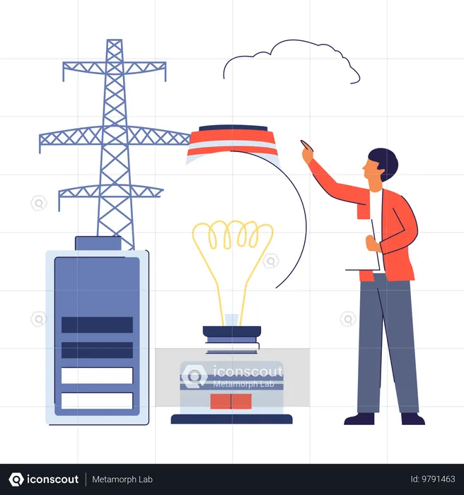 Man showing Renewable Energy Grids  Illustration