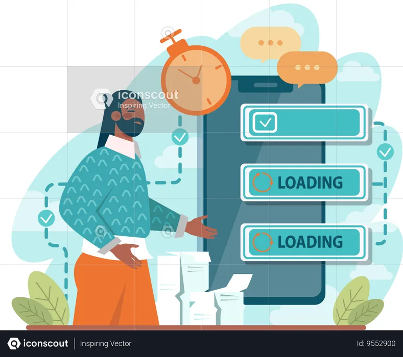 Man showing server loading time  Illustration