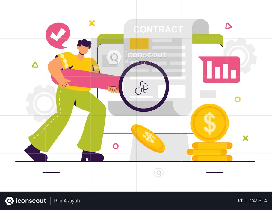 Man showing smart contract  Illustration