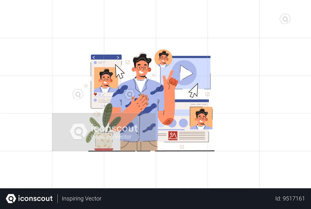 Man showing social media marketing  Illustration