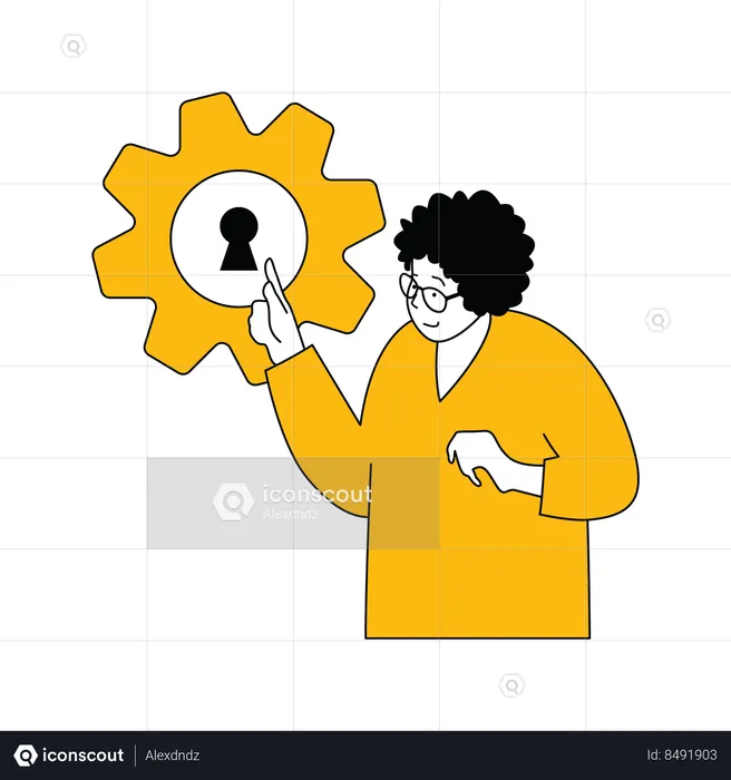Man showing system setting  Illustration