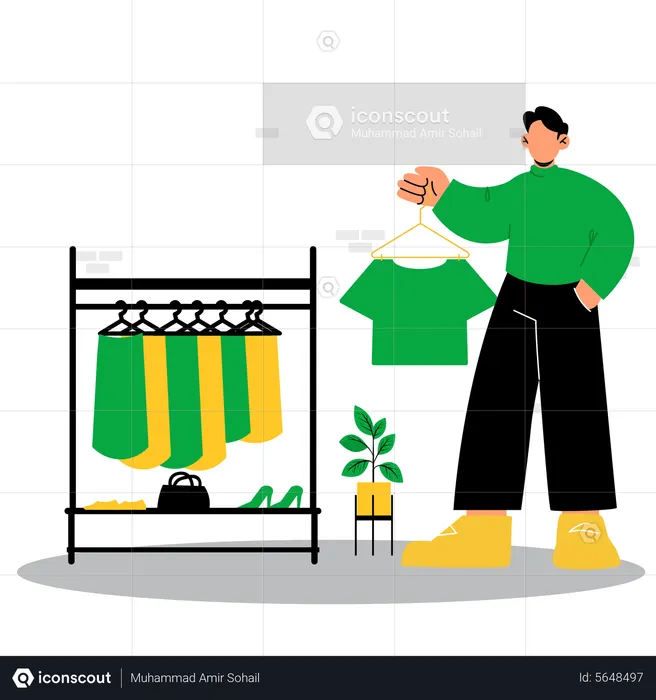 Man showing t-shirt in fashion store  Illustration