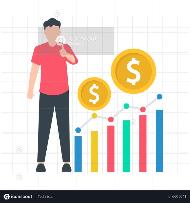 Man showing thumb up and doing Financial Statistics  Illustration