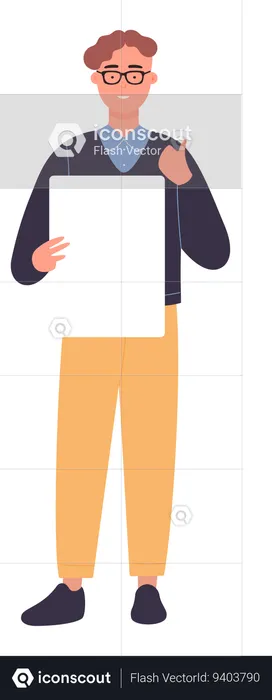 Man showing thumbs up and holding empty board  Illustration