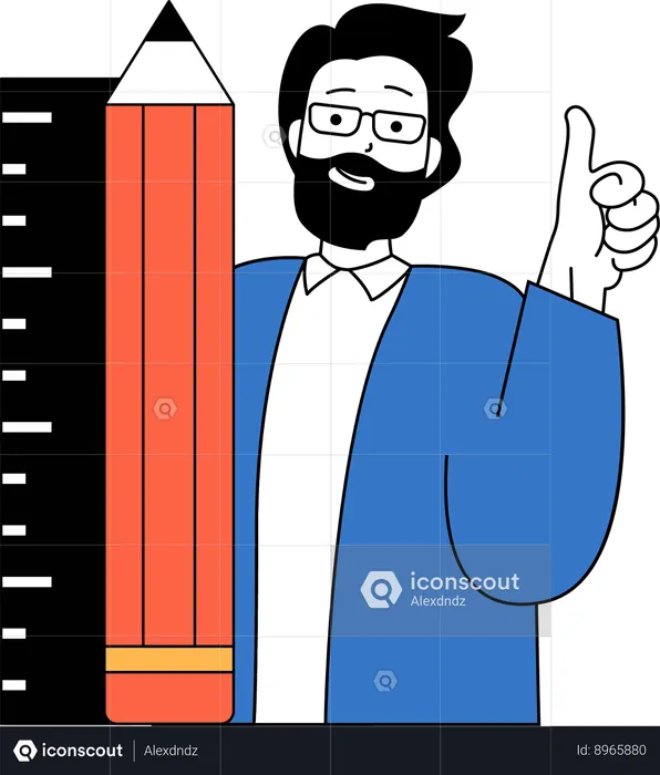 Man showing thumbs up with scale  Illustration