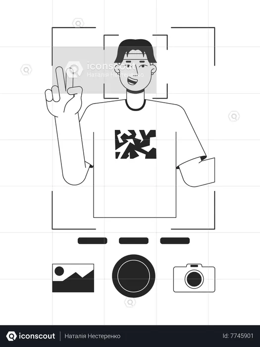 Man showing v sign and taking photo  Illustration