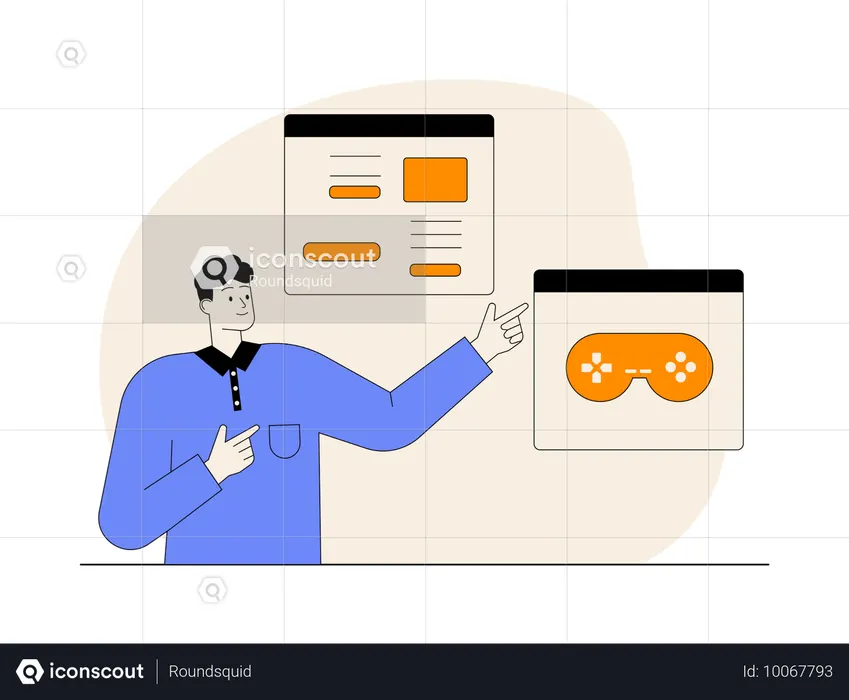 Man showing video game coding  Illustration
