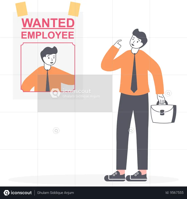 Man showing Wanted employee poster  Illustration