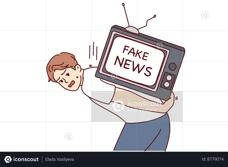 Man shows fake news on television  Illustration