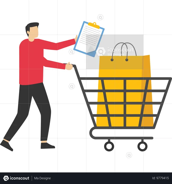 Man shows shopping list  Illustration