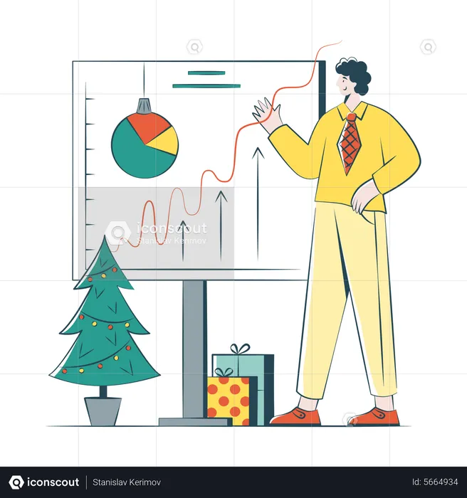 Man Shows Statistics For Christmas  Illustration