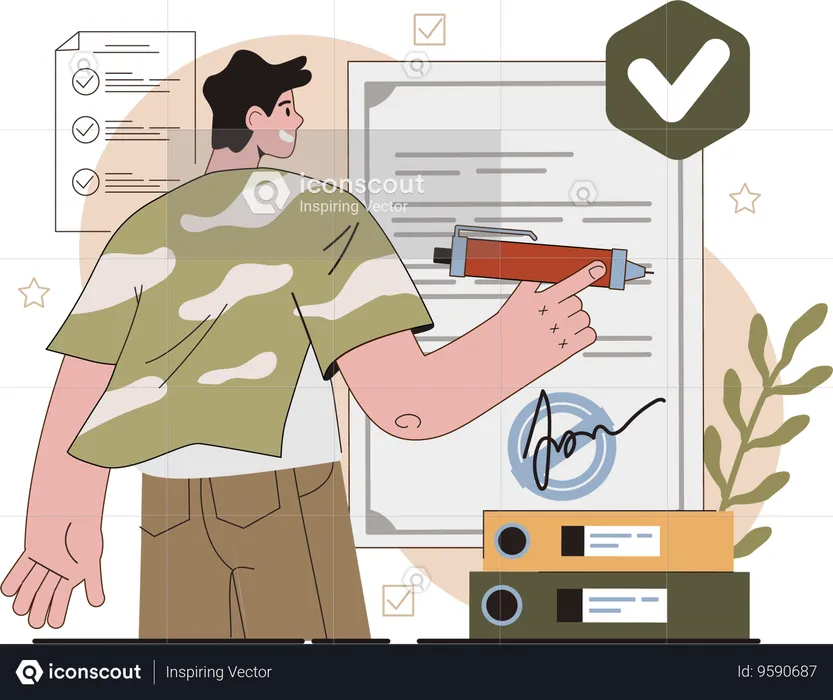 Man signing office document  Illustration