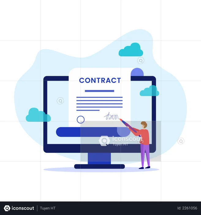 Man signing online agreement  Illustration