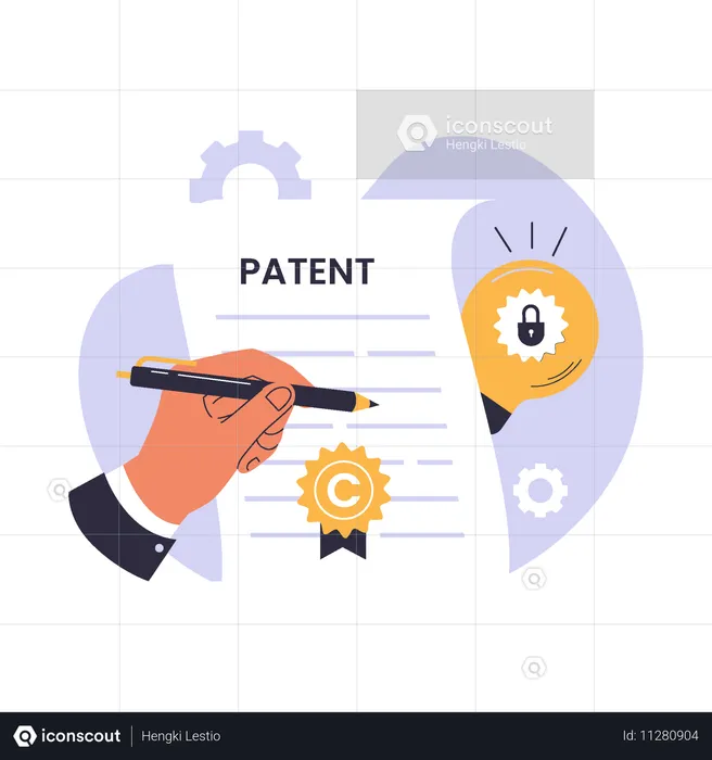 Man signing patented protection  Illustration