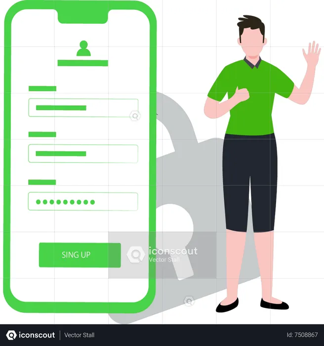 Man signing up for account  Illustration