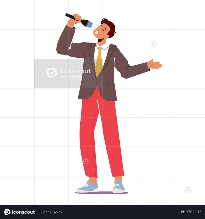 Man Singing Karaoke In Microphone  Illustration