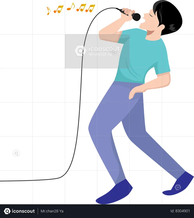 Man singing using a microphone He looks happy. Vector illustration  Illustration