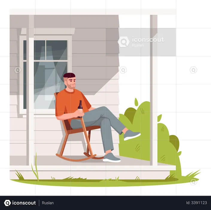 Man sit in armchair in leisure time  Illustration