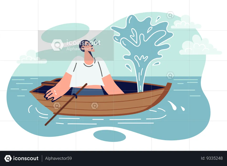 Man sits in sinking boat  Illustration