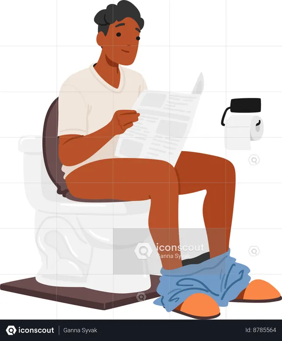 Man Sits On Toilet and reading newspaper  Illustration