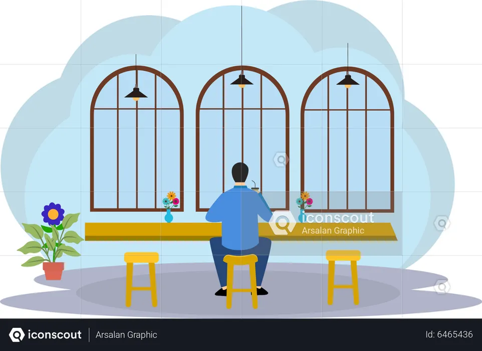 Man sitting alone at cafe  Illustration