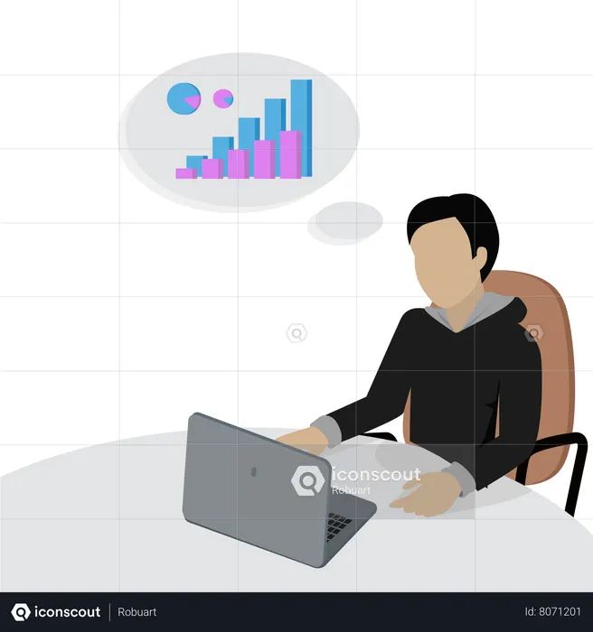 Man Sitting and Thinking About Financial Charts  Illustration