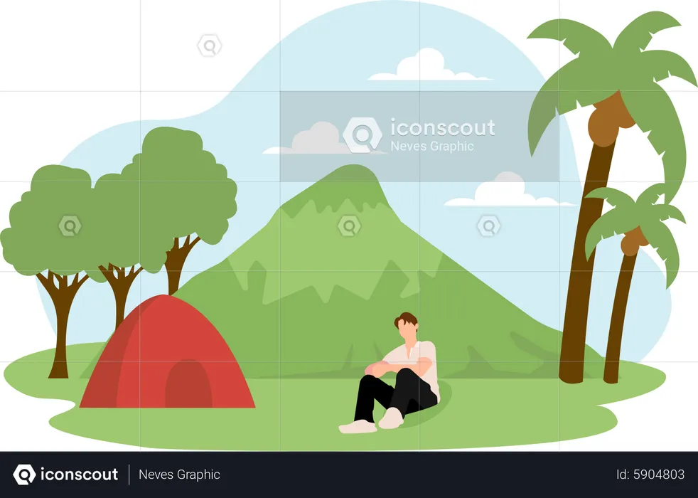 Man sitting at campsite  Illustration