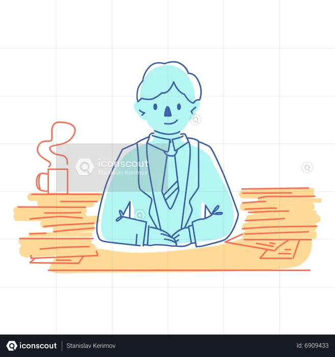 Man sitting at desk  Illustration