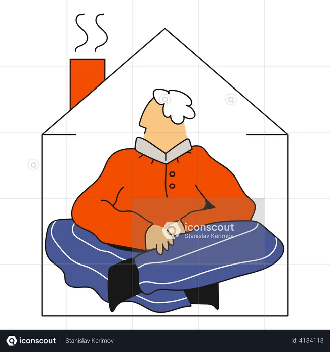 Man Sitting at home alone  Illustration