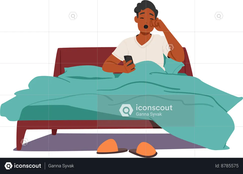 Man Sitting In Bed  Illustration