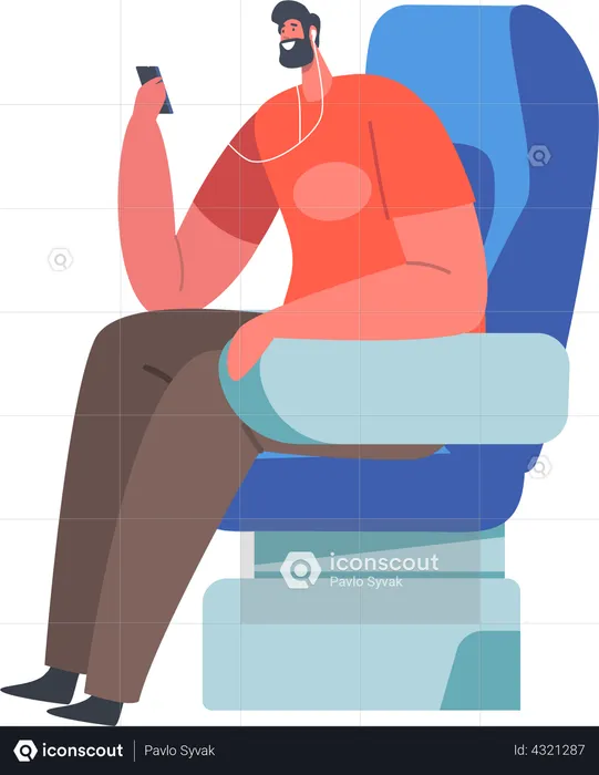 Man Sitting in Comfortable Airplane Seat  Illustration