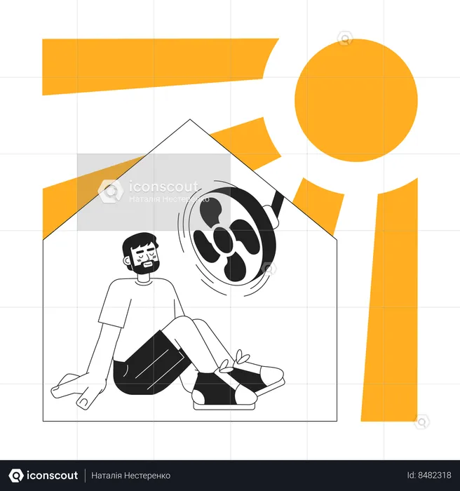 Man sitting in front of fan  Illustration