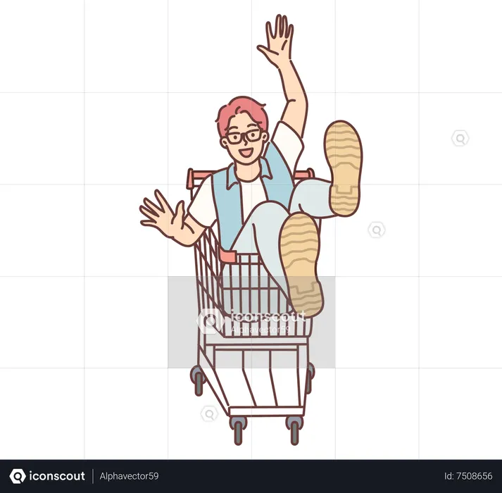 Man sitting in shopping cart  Illustration