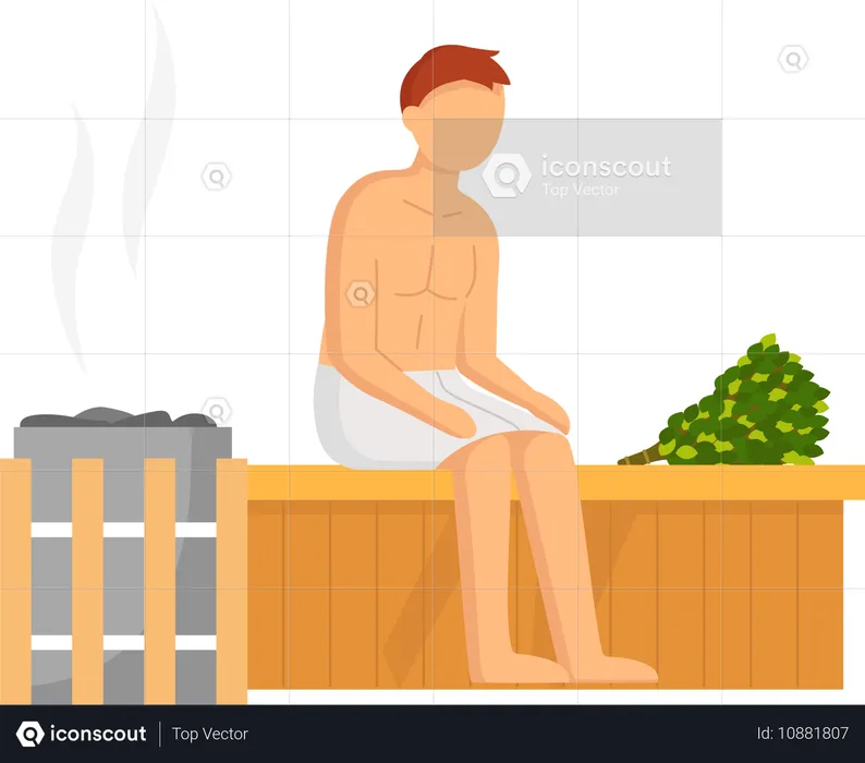 Man sitting in steam room  Illustration