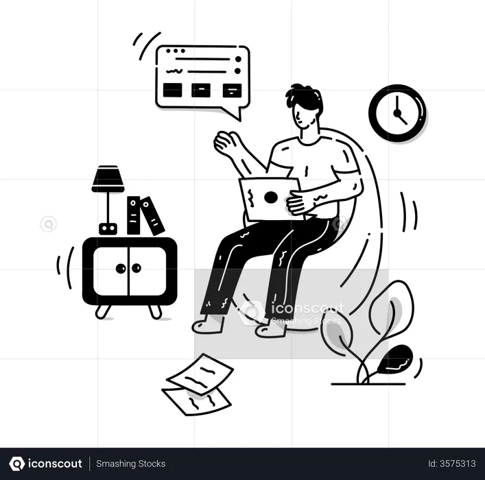 Man sitting on beanbag and completing remaining task  Illustration