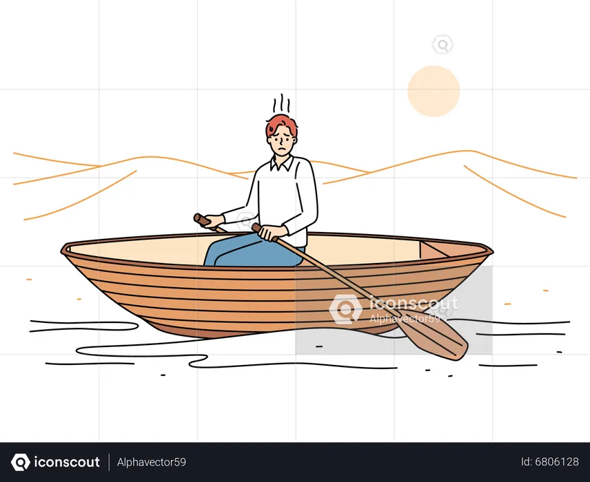 Man sitting on boat  Illustration