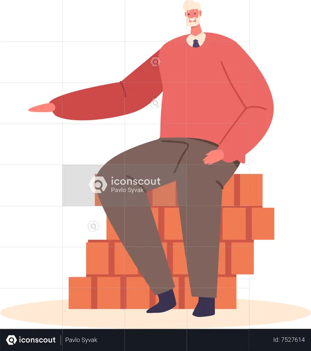 Man sitting on brick wall  Illustration