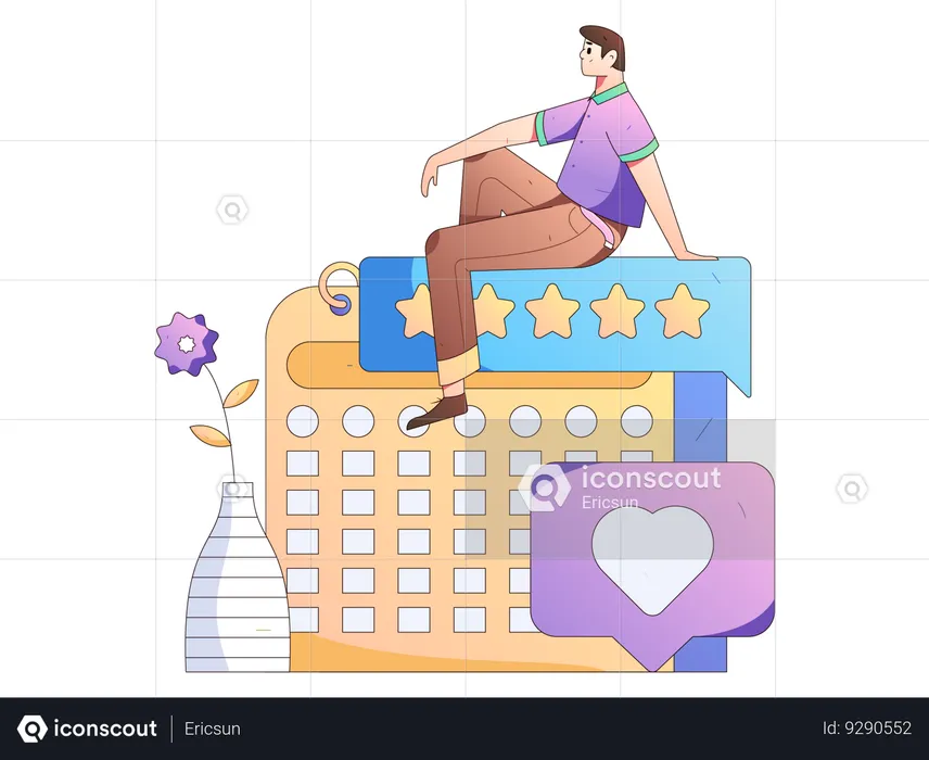 Man sitting on calendar while looking review  Illustration