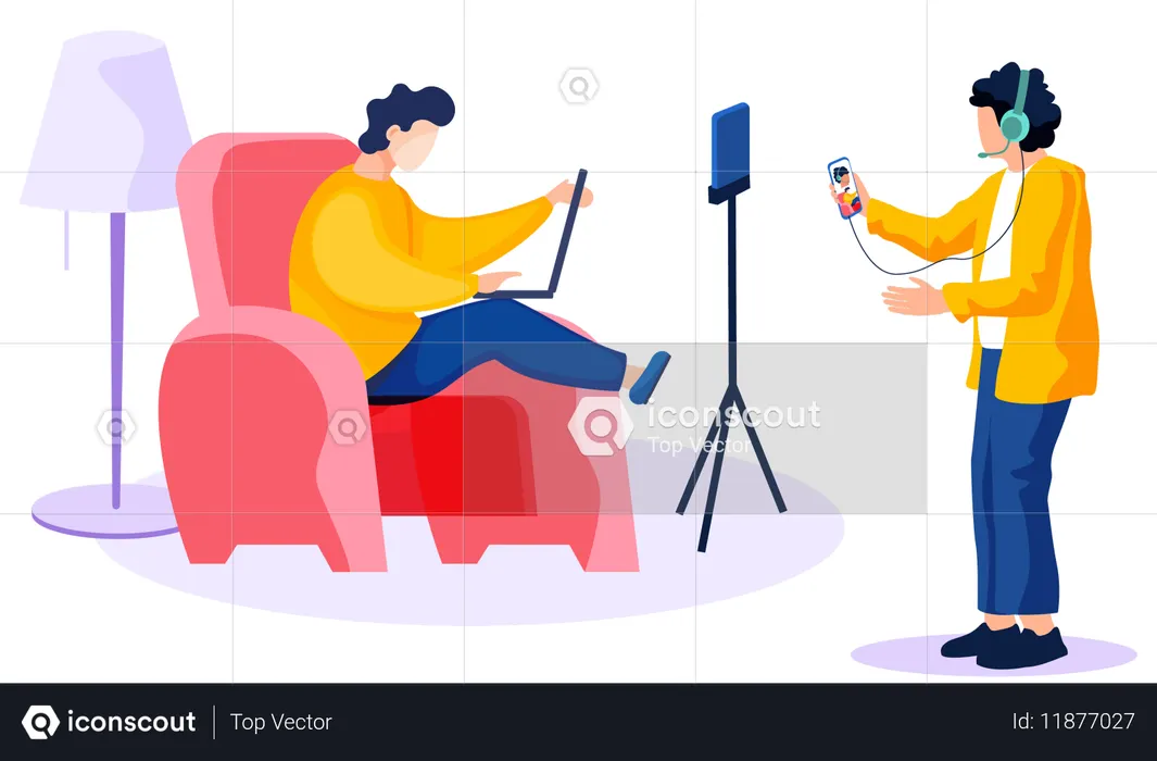 Man sitting on chair and communicates with girl  Illustration