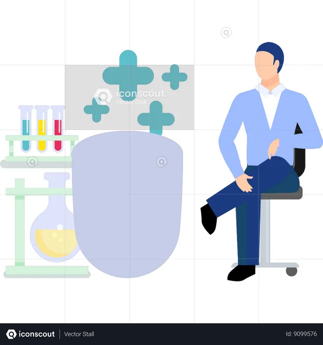 Man sitting on chair and doing medicine testing  Illustration