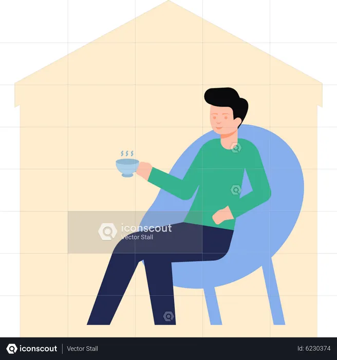 Man sitting on chair and drinking tea  Illustration