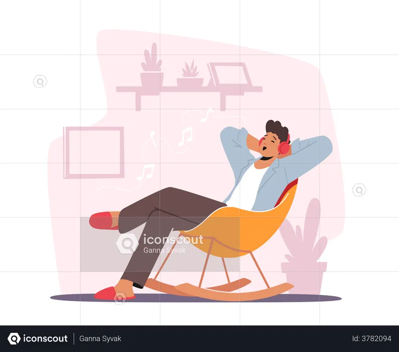 Man Sitting On Chair And Listening To Music  Illustration